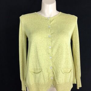 PROJECT Cardigan MED Silk Bl‎ Gold Metallic Fleck Yellow Accordion Pleat Top LN